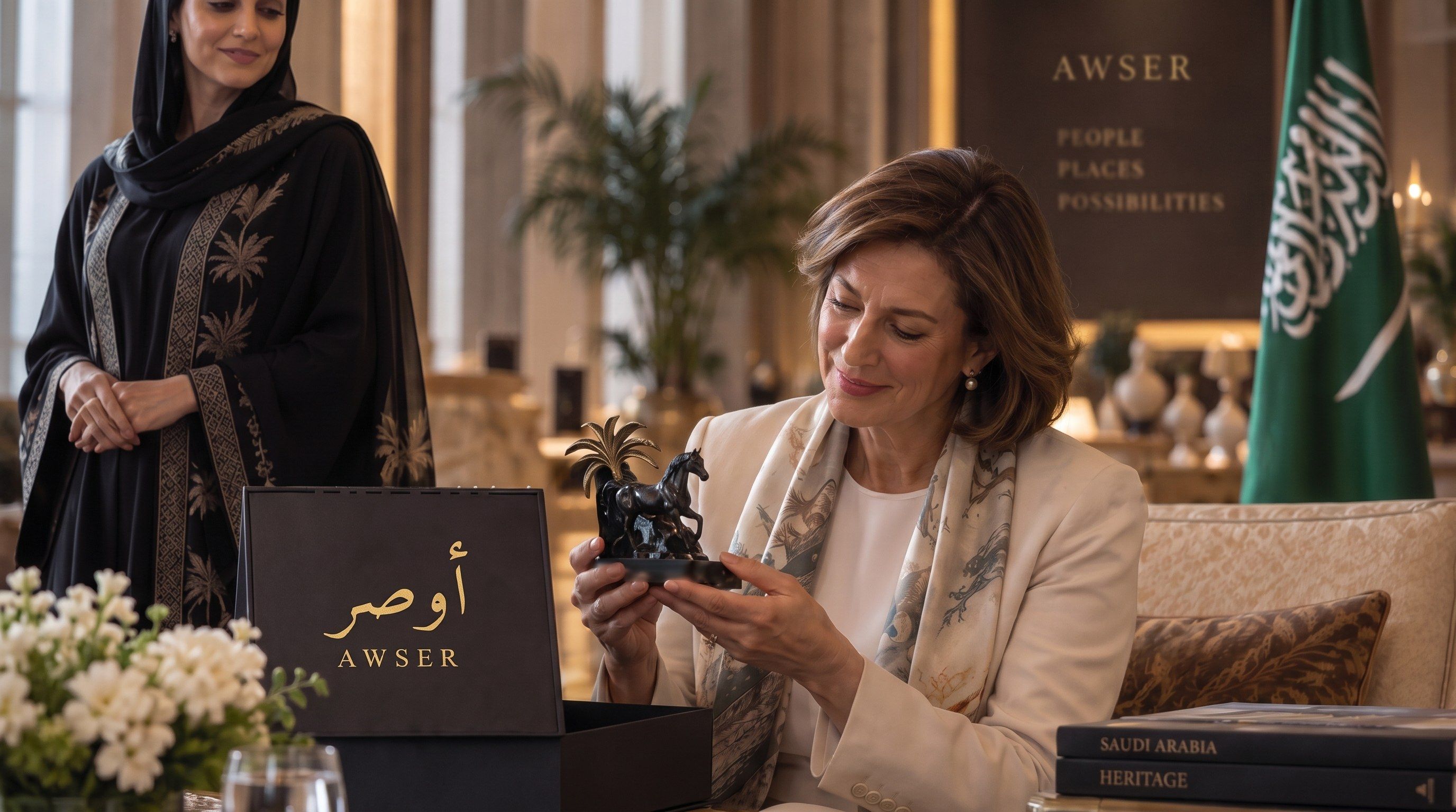 A guest admiring an AWSER gift in a formal reception room